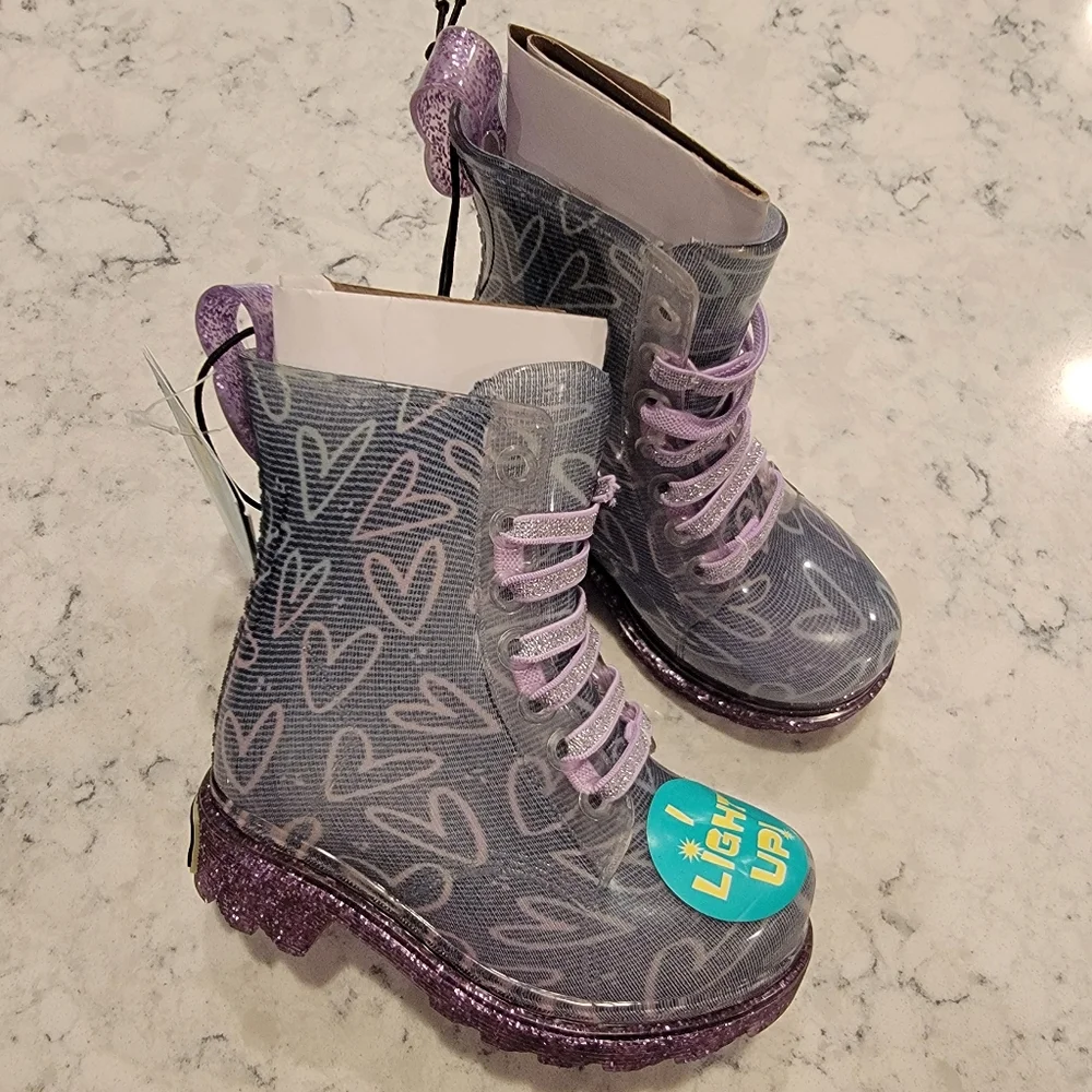 Western Chief Toddler Girls' Ombre Heart Glitter Sirena Rain Boots Size 5 NWT